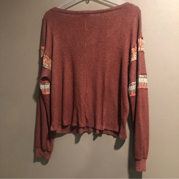 Daytrip Pieced Floral Top Brown Womens Tops Medium - Picture 2 of 5